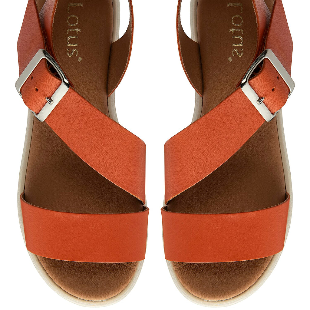 Lotus Luana Open Toe Sandal With Adjustable Buckle Strap & Chunky Platform Cleated Sole (Size 7) - Orange_8555682_3