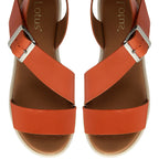 Lotus Luana Open Toe Sandal With Adjustable Buckle Strap & Chunky Platform Cleated Sole (Size 7) - Orange_8555682_3