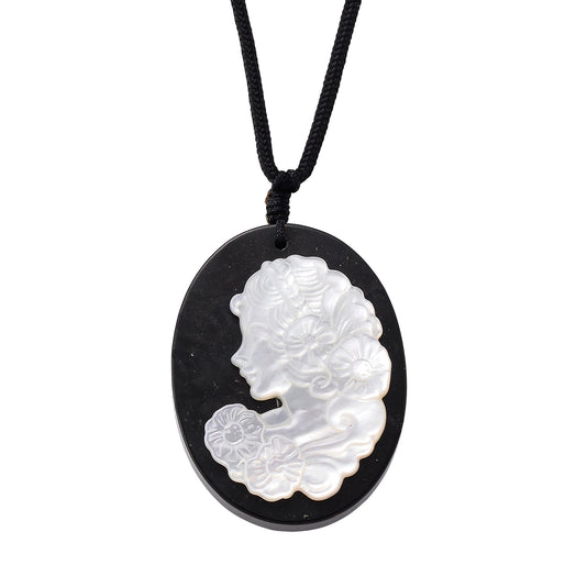 Natural Shungite & White Mother Of Pearl Cotton Thread Adjustable Necklace (Size - 28) 60.00 Ct.