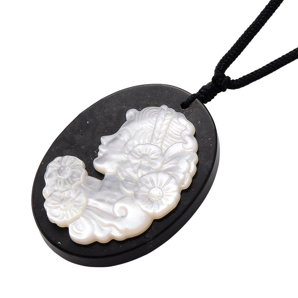 Natural Shungite & White Mother Of Pearl Cotton Thread Adjustable Necklace (Size - 28) 60.00 Ct._8556025_3