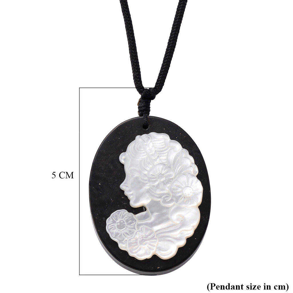 Natural Shungite & White Mother Of Pearl Cotton Thread Adjustable Necklace (Size - 28) 60.00 Ct._8556025_6
