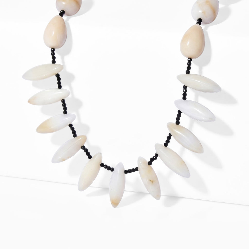 EverTrue - Black Spinel & White Opal Necklace (Size - 18-1 Ext) in Silver Tone 170.00 Ct.
