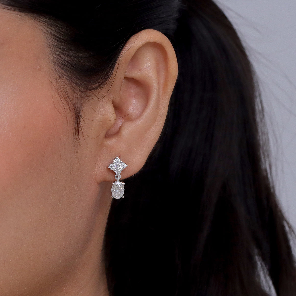 D'Joy - Moissanite Dangling Earring with Push Back in Platinum Overlay Sterling Silver 2.14 Ct. V32527182 2