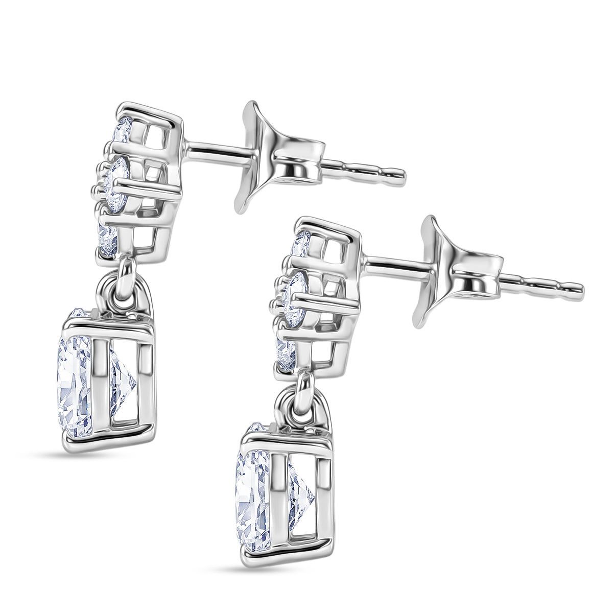 D'Joy - Moissanite Dangling Earring with Push Back in Platinum Overlay Sterling Silver 2.14 Ct. V32527182 4