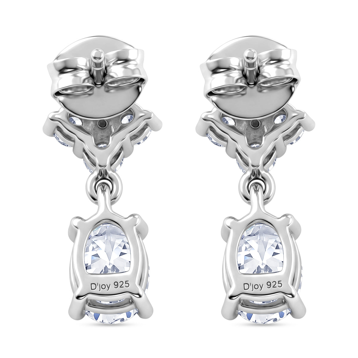 D'Joy - Moissanite Dangling Earring with Push Back in Platinum Overlay Sterling Silver 2.14 Ct. V32527182 5