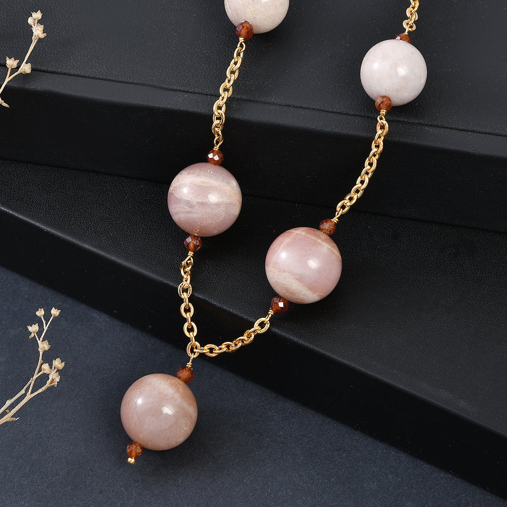 Hessonite Garnet & Peach Moonstone Necklace (Size - 20+2 Ext) in Yellow  520.00 Ct._8556165_2