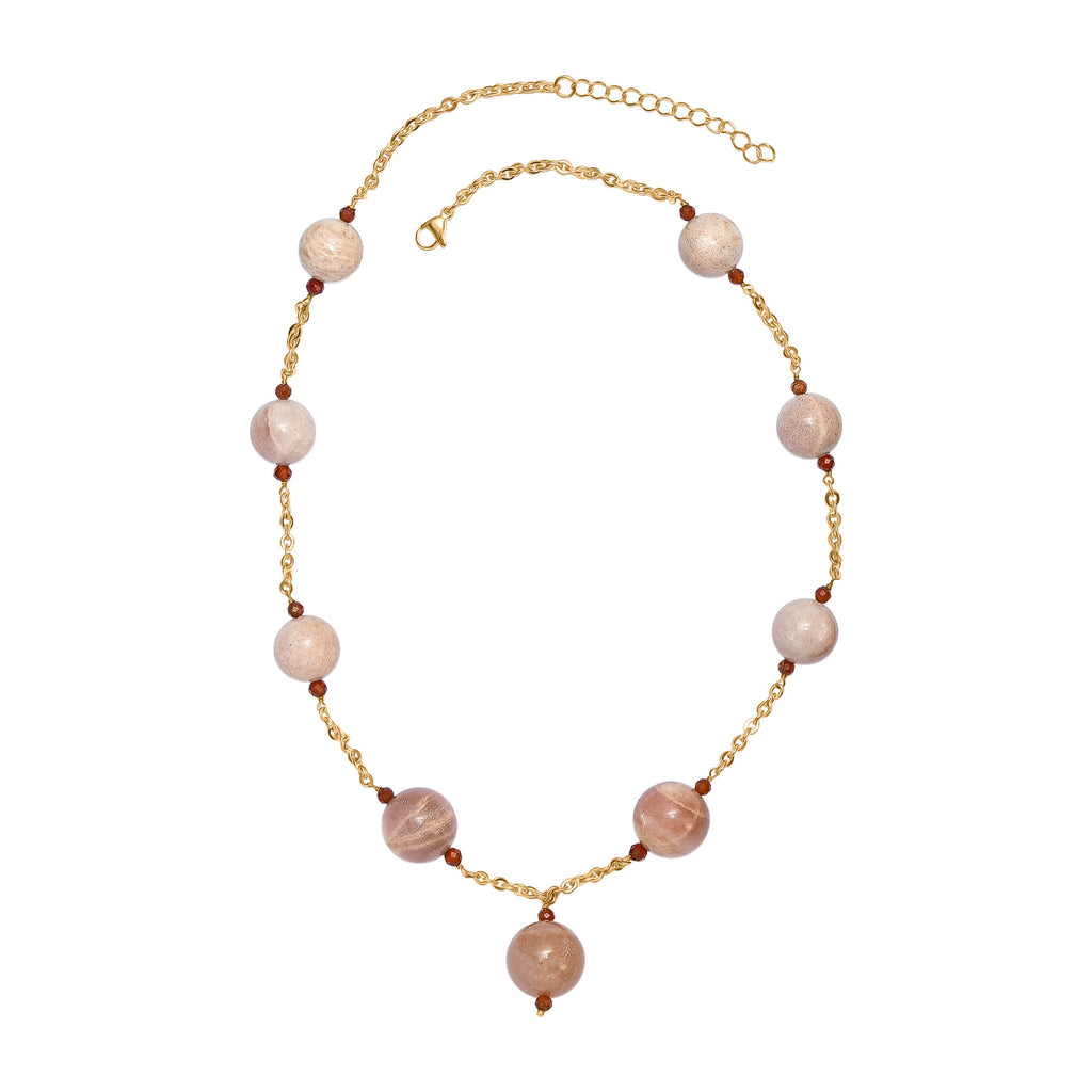 Hessonite Garnet & Peach Moonstone Necklace (Size - 20+2 Ext) in Yellow  520.00 Ct._8556165_3