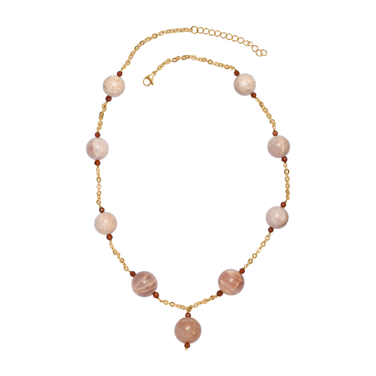 Hessonite Garnet &amp; Peach Moonstone Necklace (Size - 20+2 Ext) in Yellow  520.00 Ct. V32491406 4