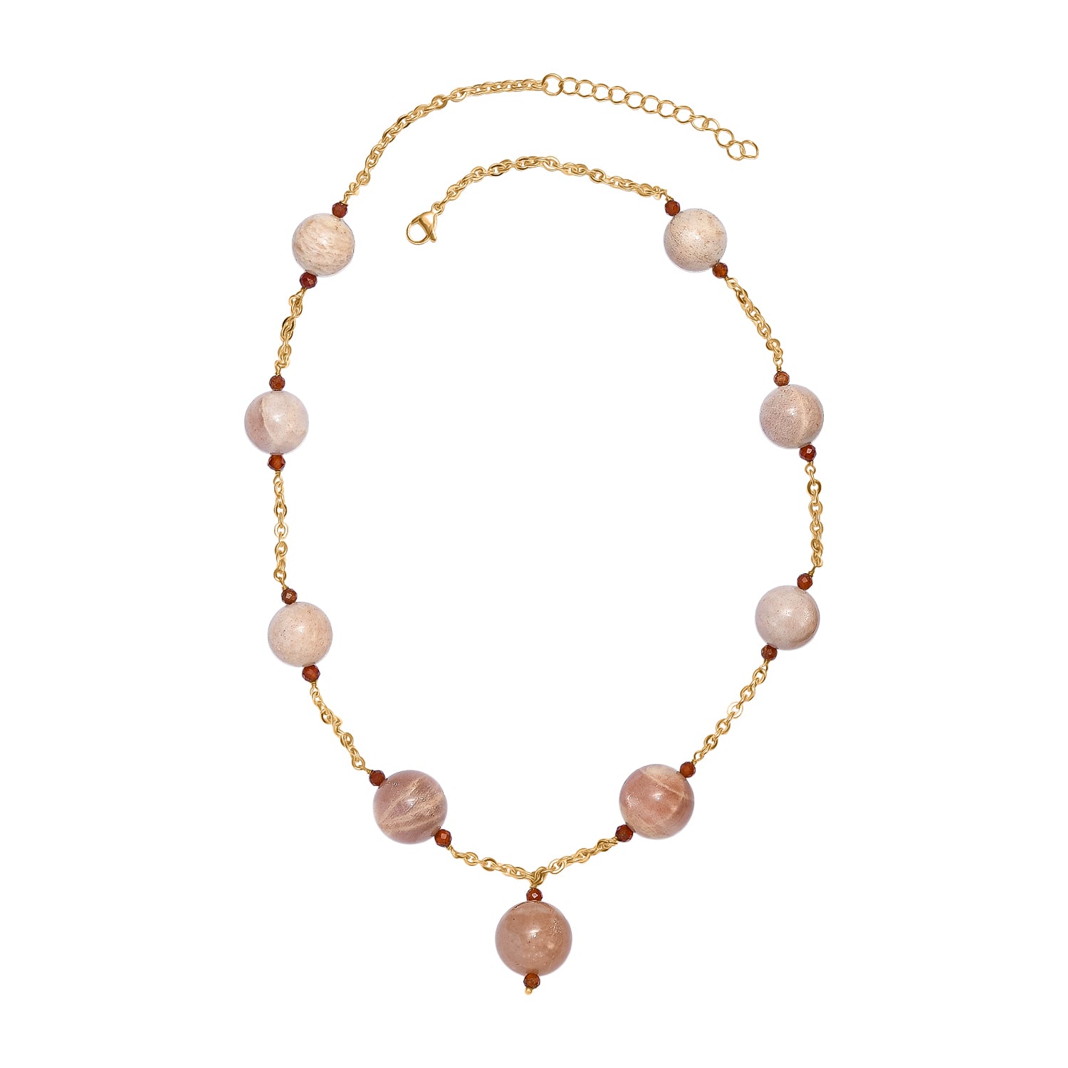 Hessonite Garnet &amp; Peach Moonstone Necklace (Size - 20+2 Ext) in Yellow  520.00 Ct. V32491406 4