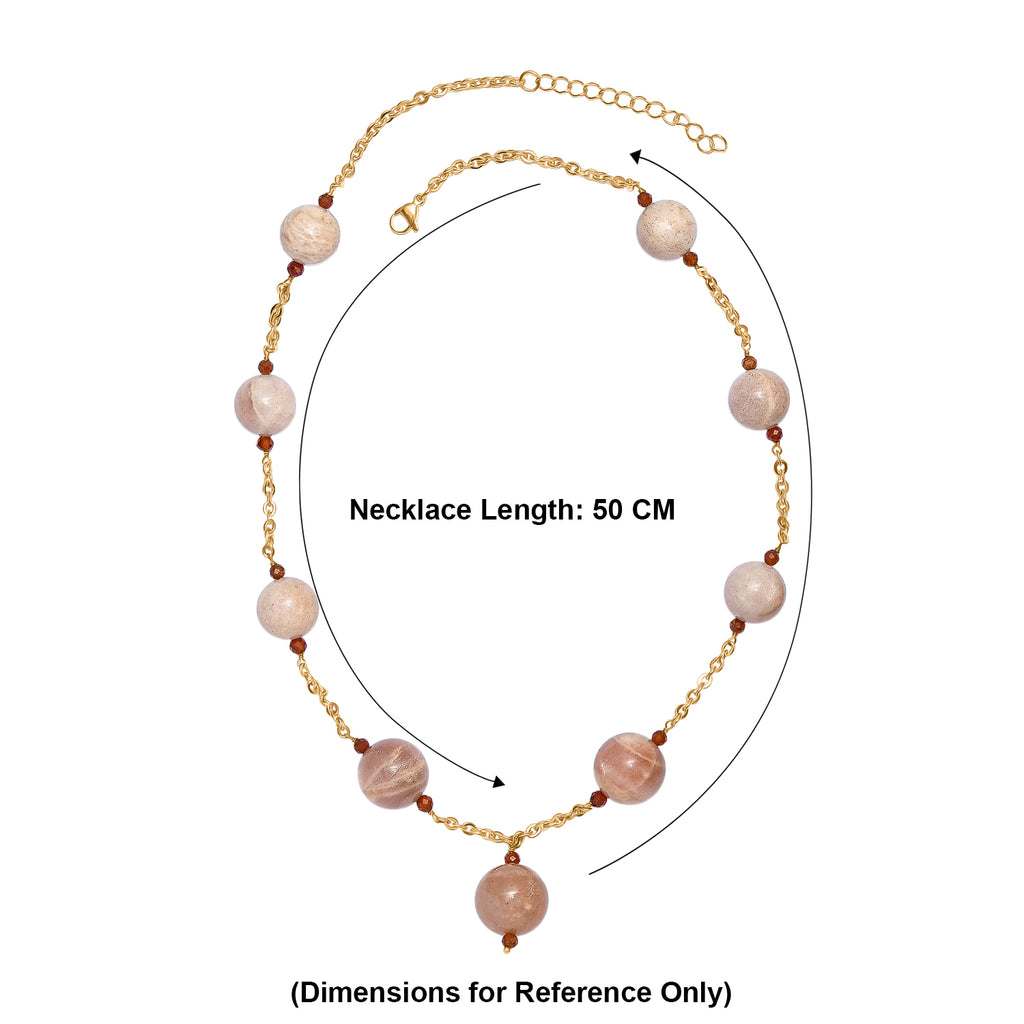 Hessonite Garnet & Peach Moonstone Necklace (Size - 20+2 Ext) in Yellow  520.00 Ct._8556165_5