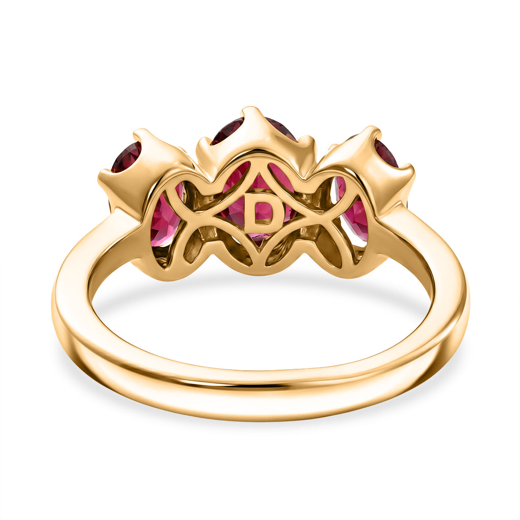D'Joy - Natural Radiant Ember Garnet Trilogy Ring in 18K Vermeil Yellow Gold Plated Sterling Silver 2.10 Ct._8556173_4
