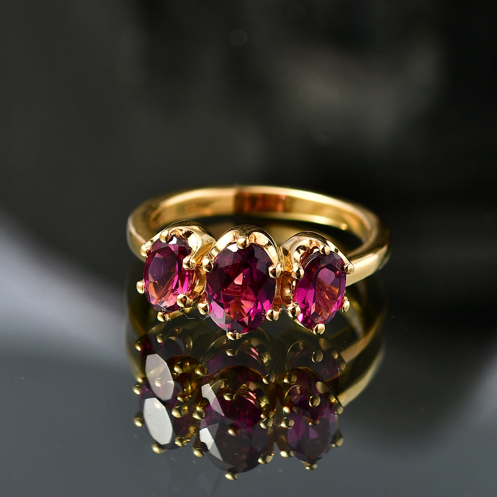 D'Joy - Natural Radiant Ember Garnet Trilogy Ring in 18K Vermeil Yellow Gold Plated Sterling Silver 2.10 Ct._8556174_2