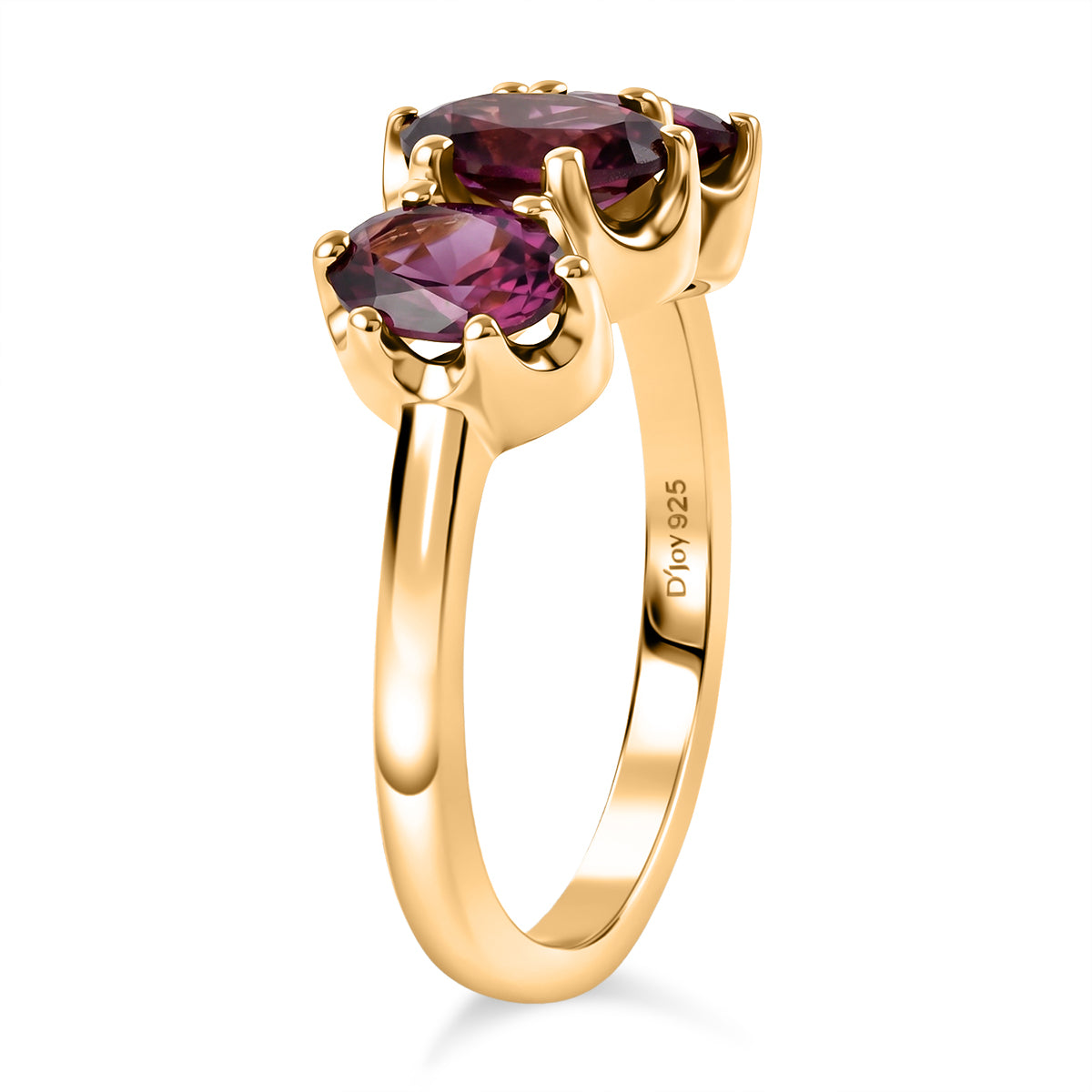 D'Joy - Natural Radiant Ember Garnet Trilogy Ring in 18K Vermeil Yellow Gold Plated Sterling Silver 2.10 Ct. V32555430 4