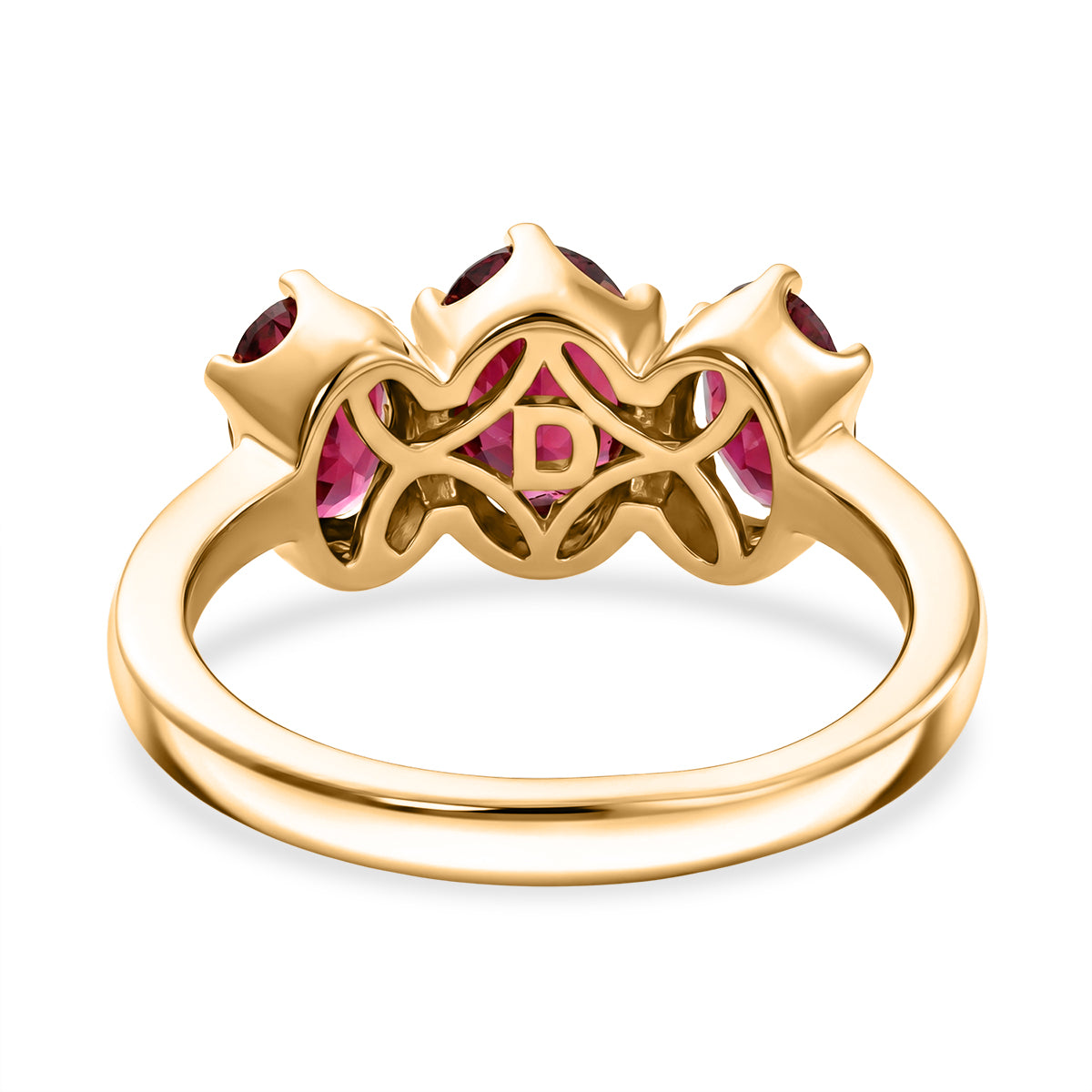 D'Joy - Natural Radiant Ember Garnet Trilogy Ring in 18K Vermeil Yellow Gold Plated Sterling Silver 2.10 Ct. V32555430 5