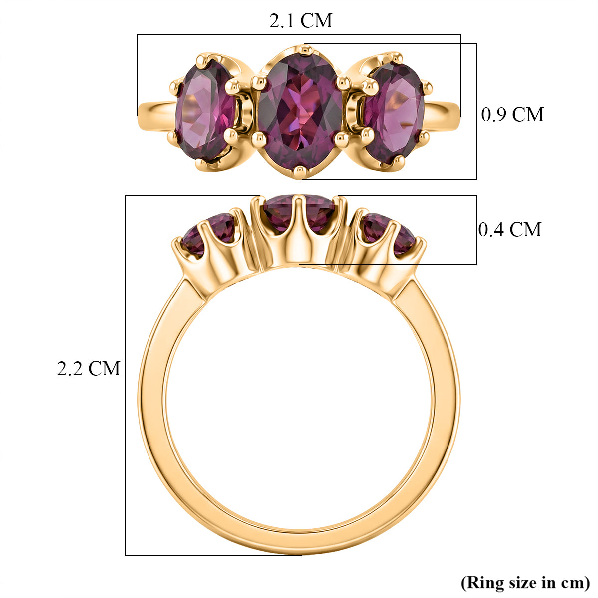 D'Joy - Natural Radiant Ember Garnet Trilogy Ring in 18K Vermeil Yellow Gold Plated Sterling Silver 2.10 Ct. V32555430 6