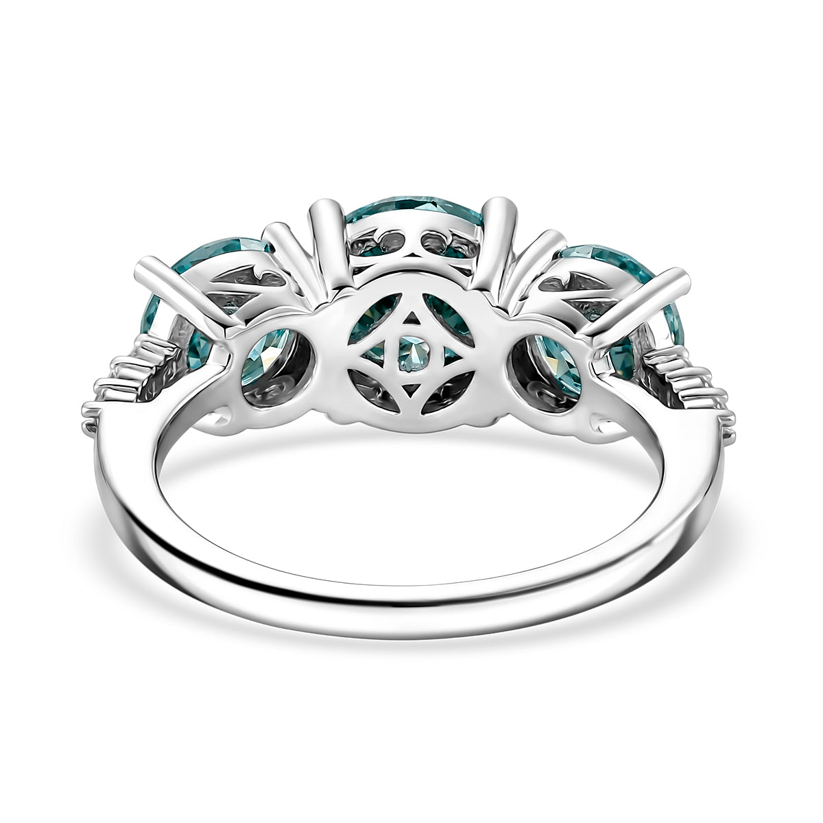 EVENT EXCLUSIVE - Paraiba Colour Moissanite Trilogy Ring in Rhodium Overlay Sterling Silver 4.00 Ct V32514747 5