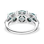 EVENT EXCLUSIVE - Paraiba Colour Moissanite Trilogy Ring in Rhodium Overlay Sterling Silver 4.00 Ct_8556247_4