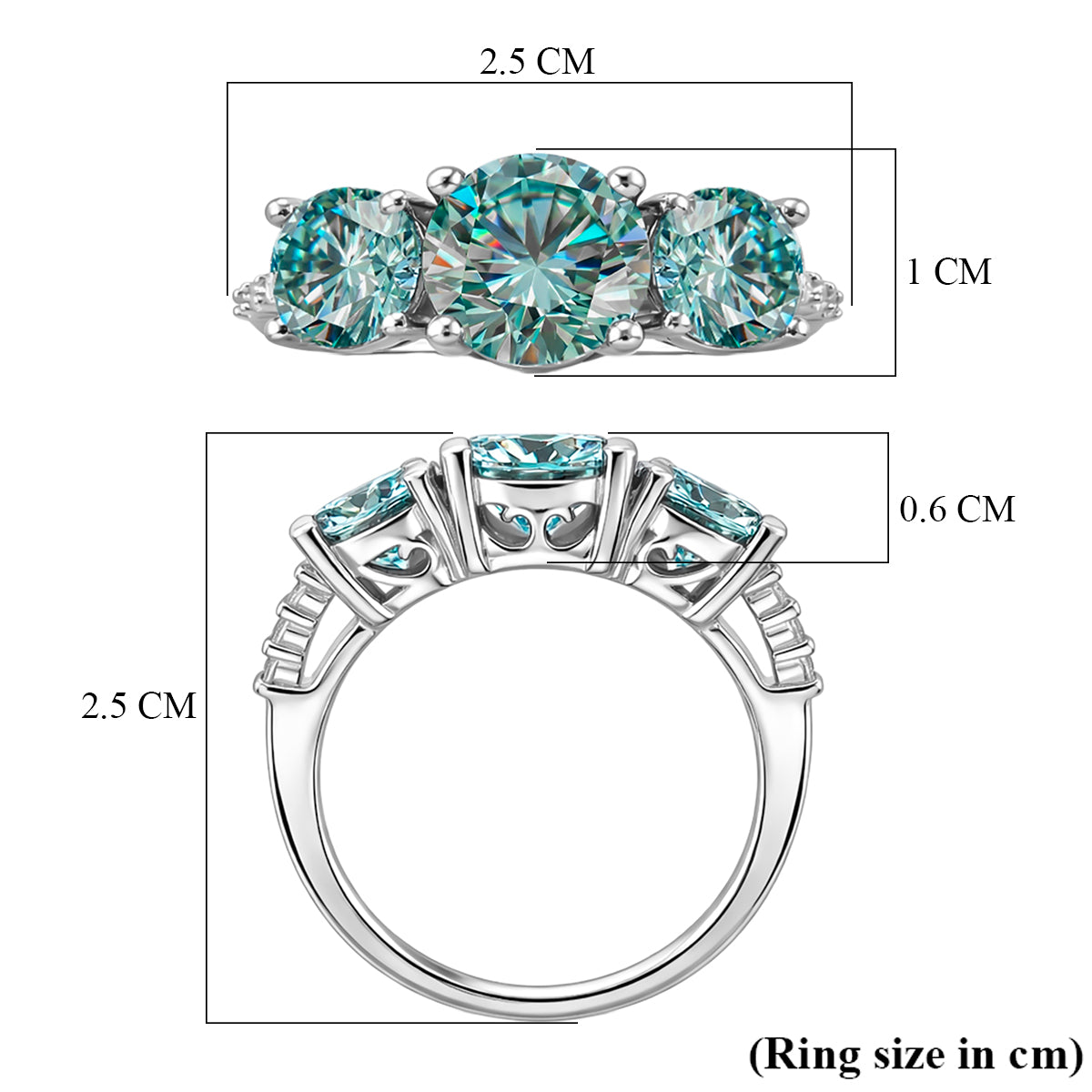 EVENT EXCLUSIVE - Paraiba Colour Moissanite Trilogy Ring in Rhodium Overlay Sterling Silver 4.00 Ct V32514747 6