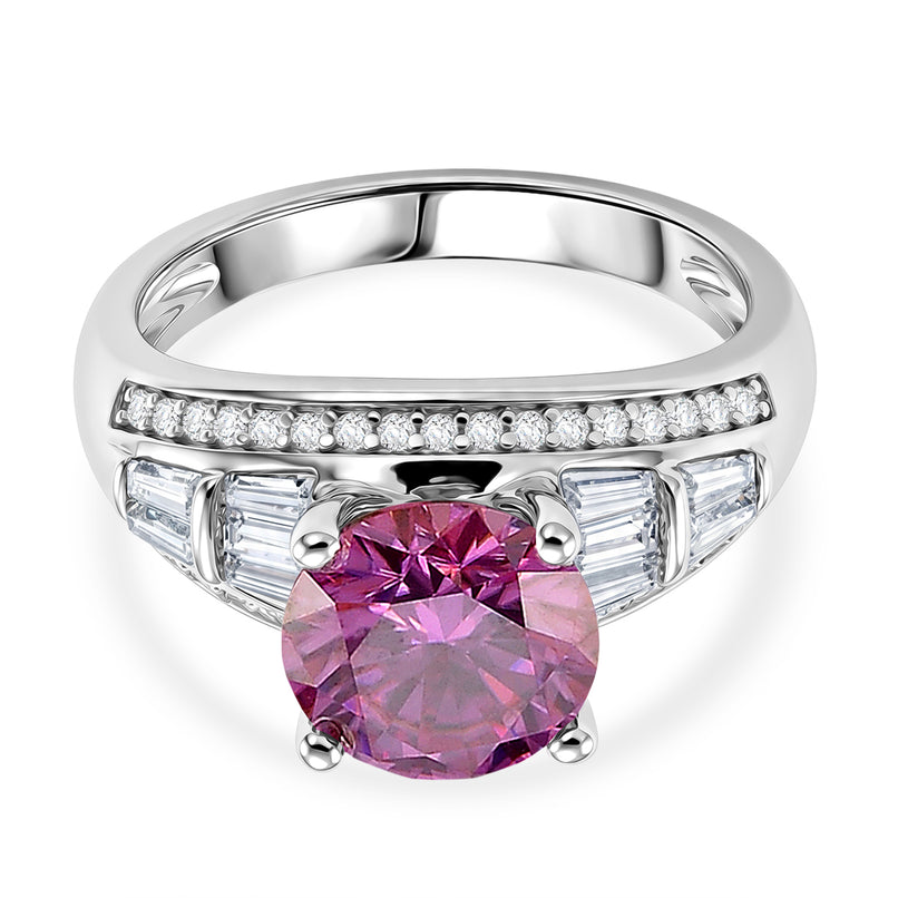 BRAND NEW - Premium Pink Moissanite and White Moissanite Solitaire Ring in Rhodium Overlay Sterling Silver 3.06 Ct._8556307