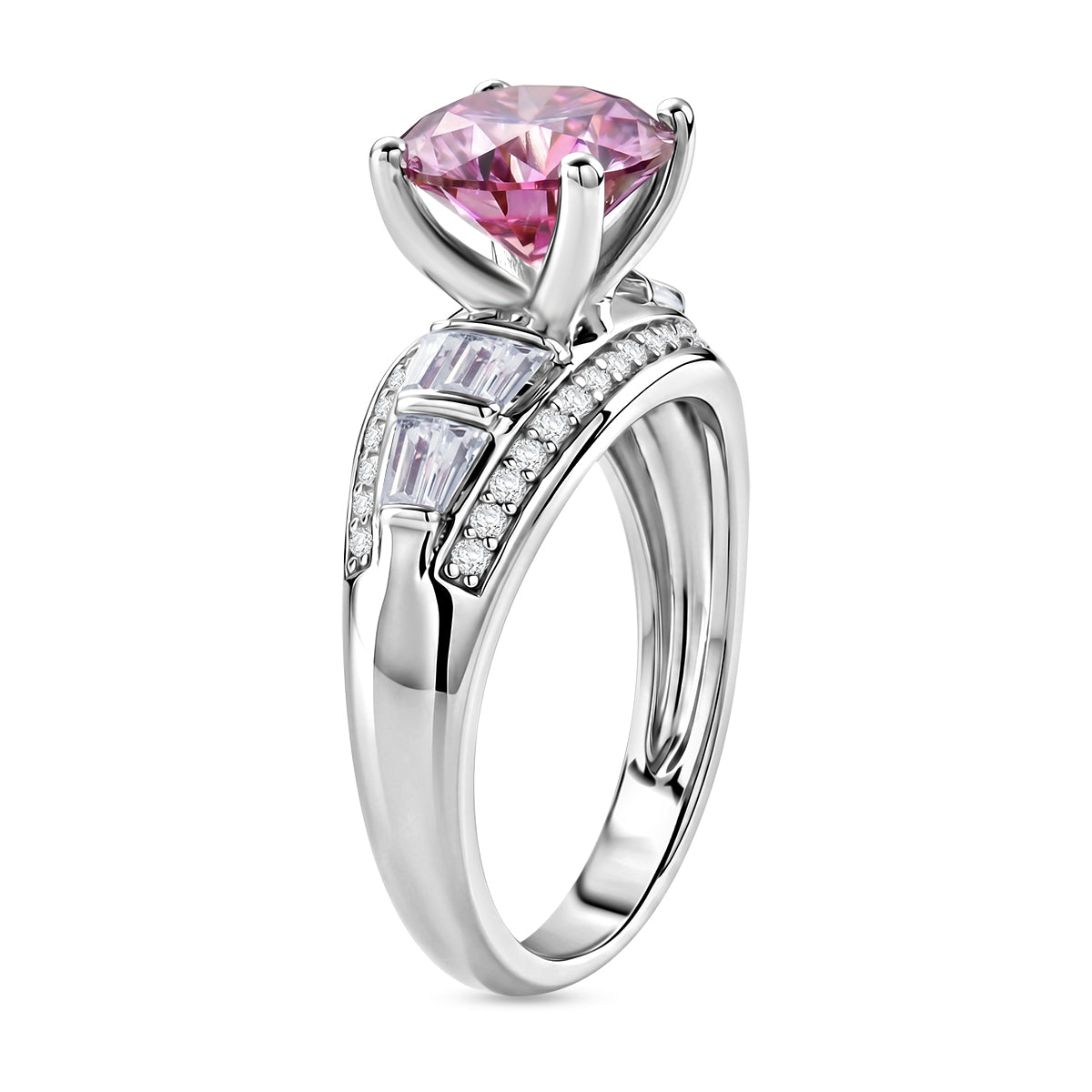 BRAND NEW - Premium Pink Moissanite and White Moissanite Solitaire Ring in Rhodium Overlay Sterling Silver 3.06 Ct. V32643673 4
