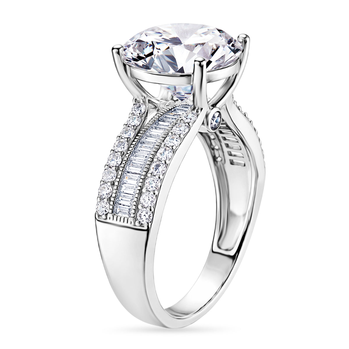 D'Joy - Moissanite Ring in Rhodium Overlay Sterling Silver 6.22 Ct. V32523865 4