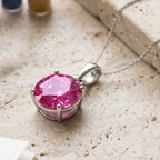 D'Joy - Pink Moissanite Solitaire Pendant with Chain (Size - 18) in Rhodium Overlay Sterling Silver 9.40 Ct._8556364_2