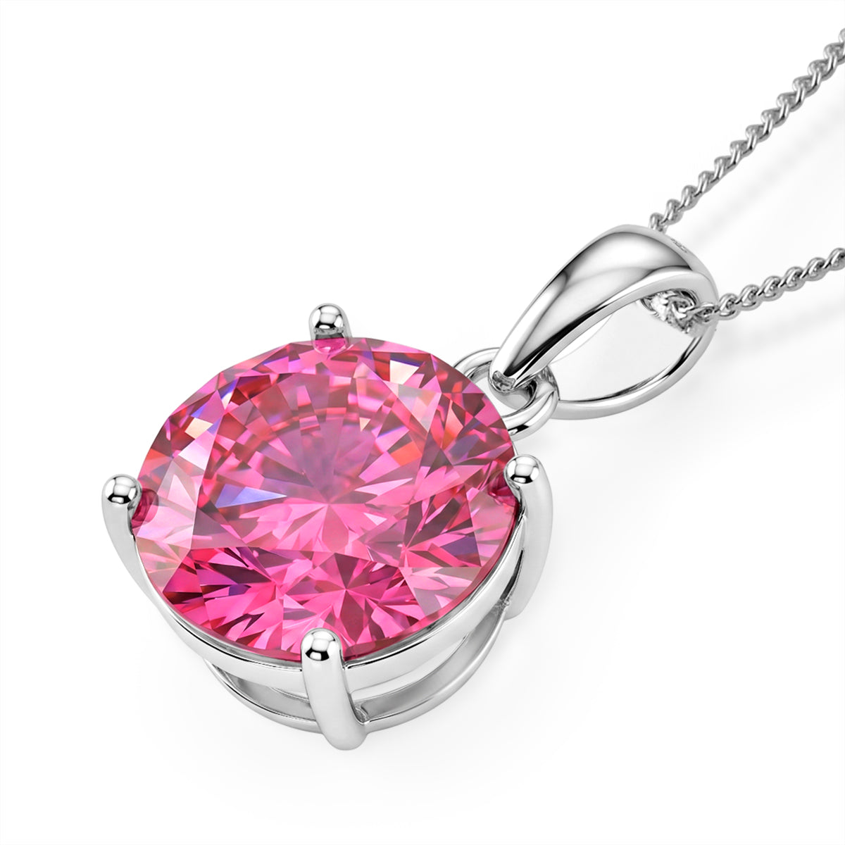 D'Joy - Pink Moissanite Solitaire Pendant with Chain (Size - 18) in Rhodium Overlay Sterling Silver 9.40 Ct. V32528376 4