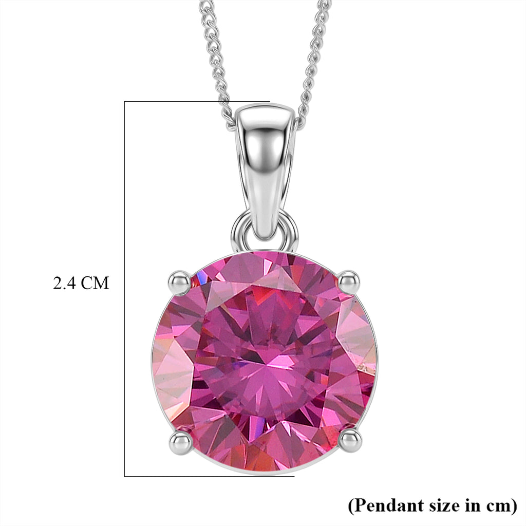 D'Joy - Pink Moissanite Solitaire Pendant with Chain (Size - 18) in Rhodium Overlay Sterling Silver 9.40 Ct._8556364_6