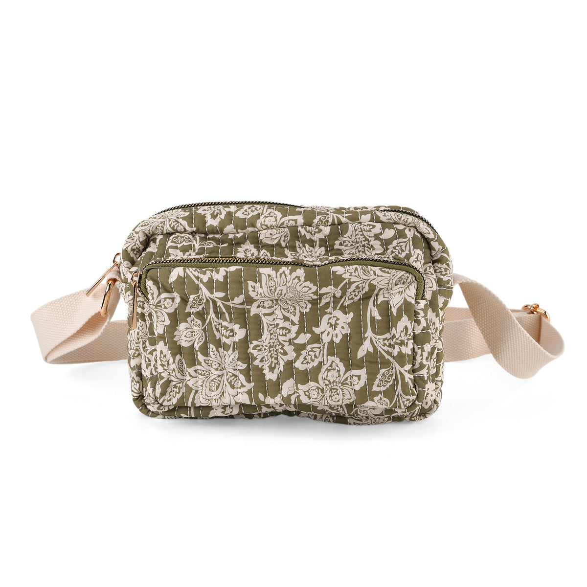 Flower Print Multi-pocket Crossbody Sling Bag - Olive V32512328 0