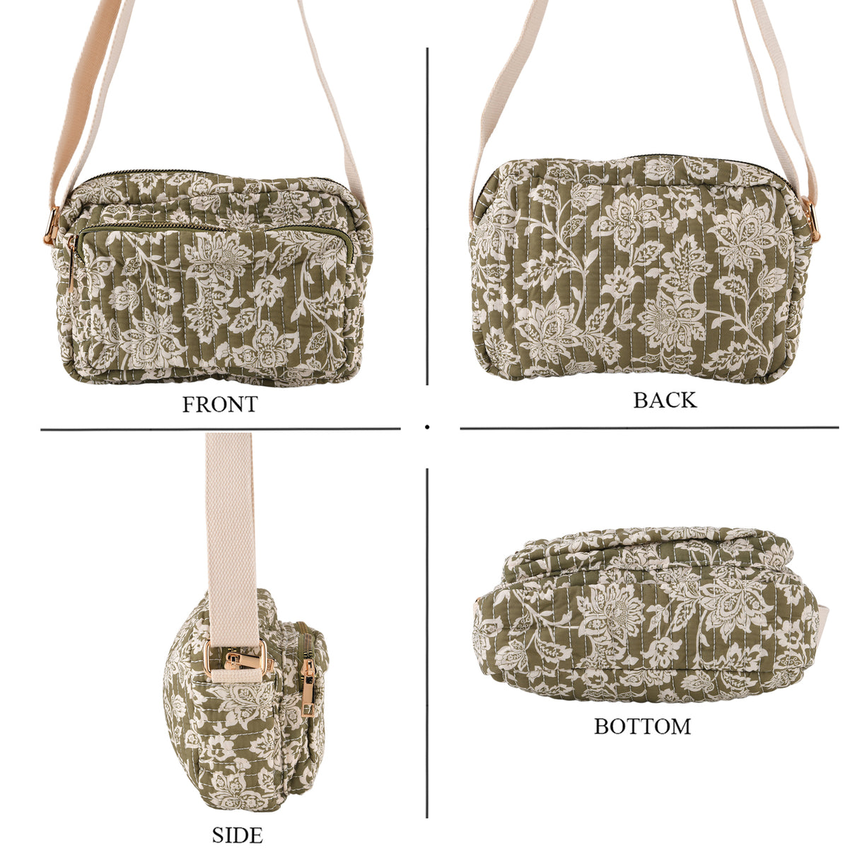 Flower Print Multi-pocket Crossbody Sling Bag - Olive V32512328 4