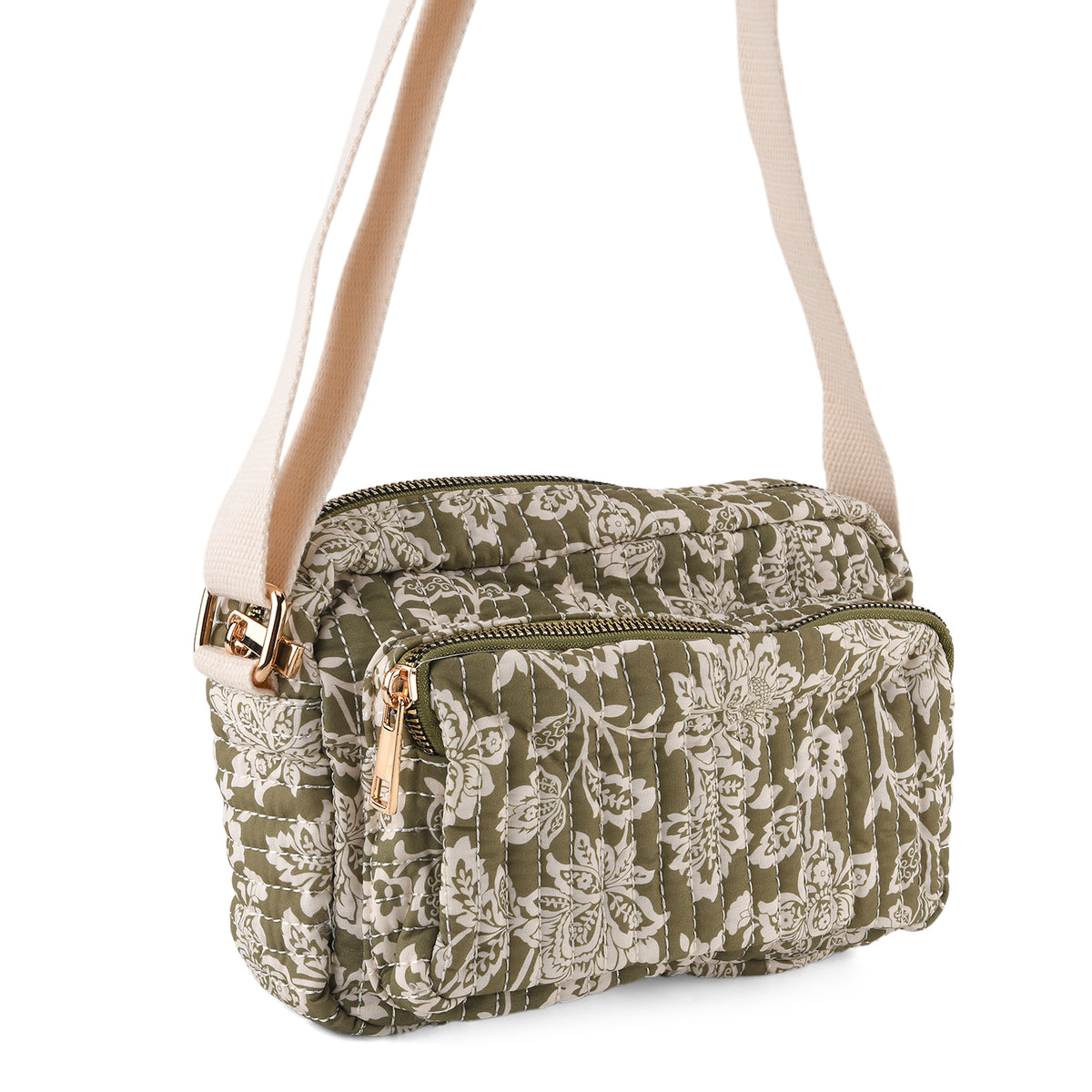 Flower Print Multi-pocket Crossbody Sling Bag - Olive V32512328 6