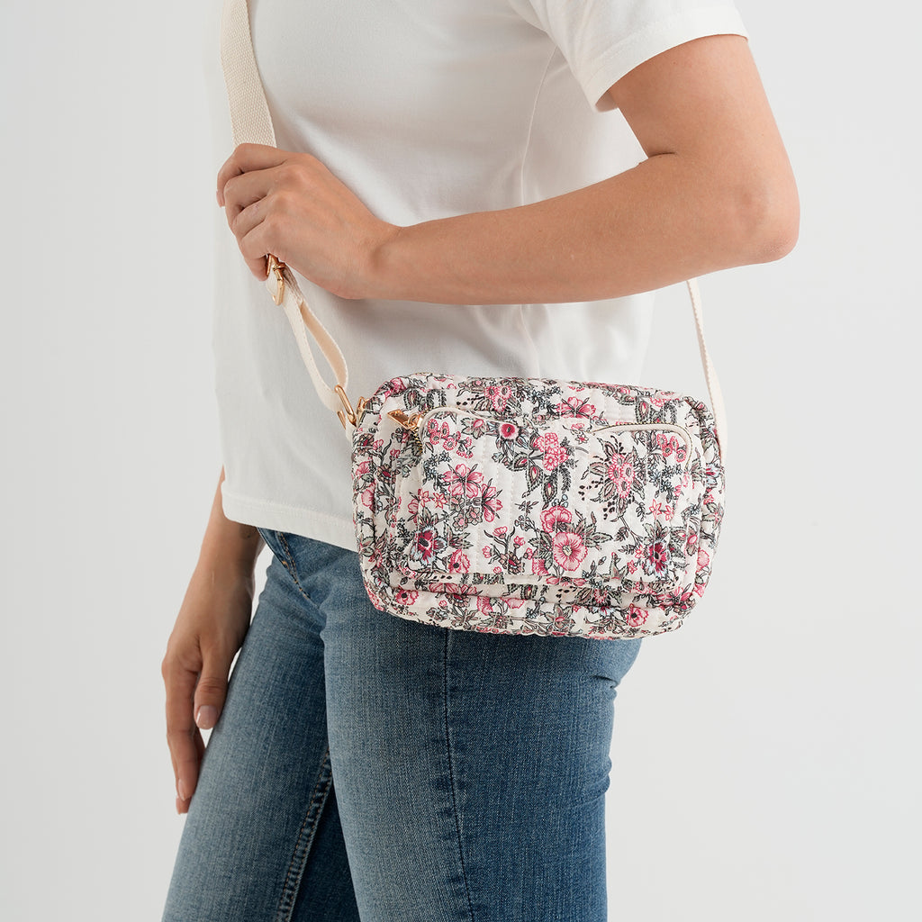 Flower Print Multi-pocket Crossbody Sling Bag - Beige_8556413_3