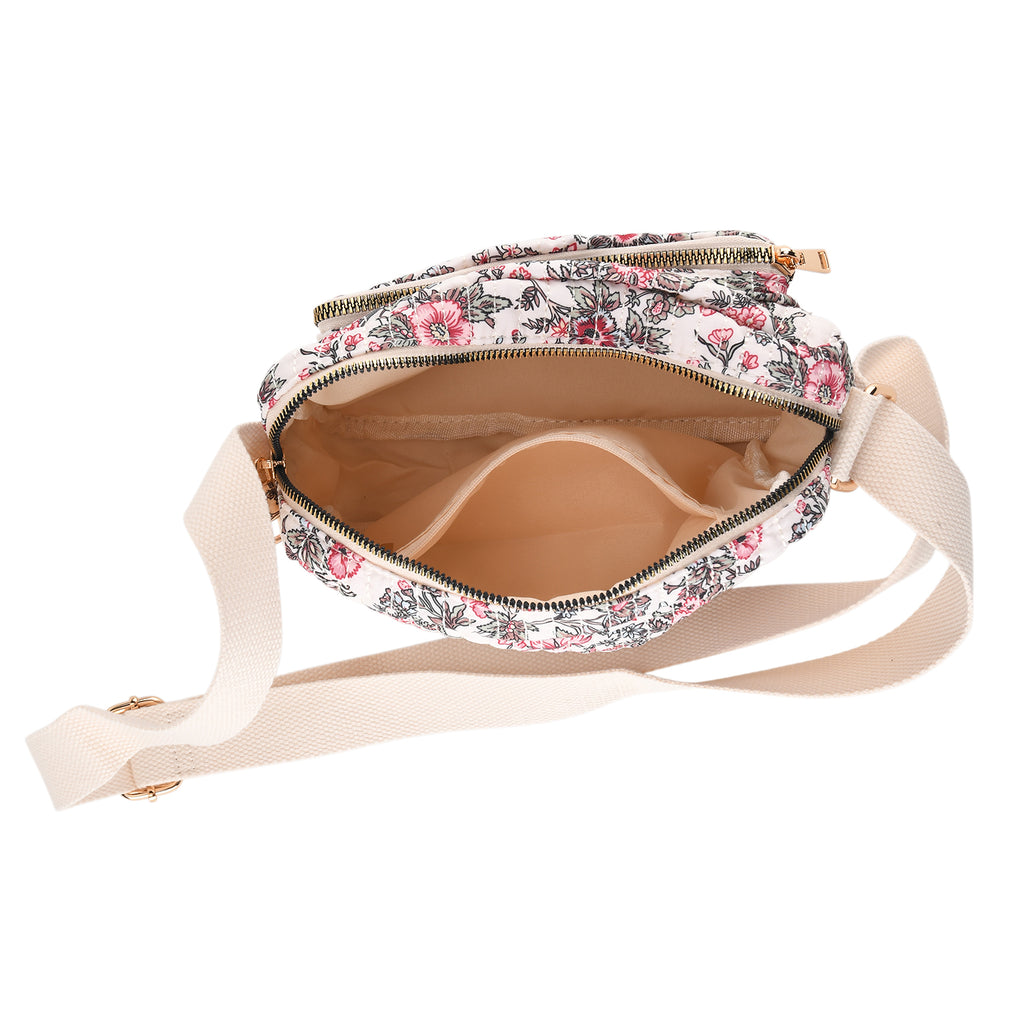 Flower Print Multi-pocket Crossbody Sling Bag - Beige_8556413_5