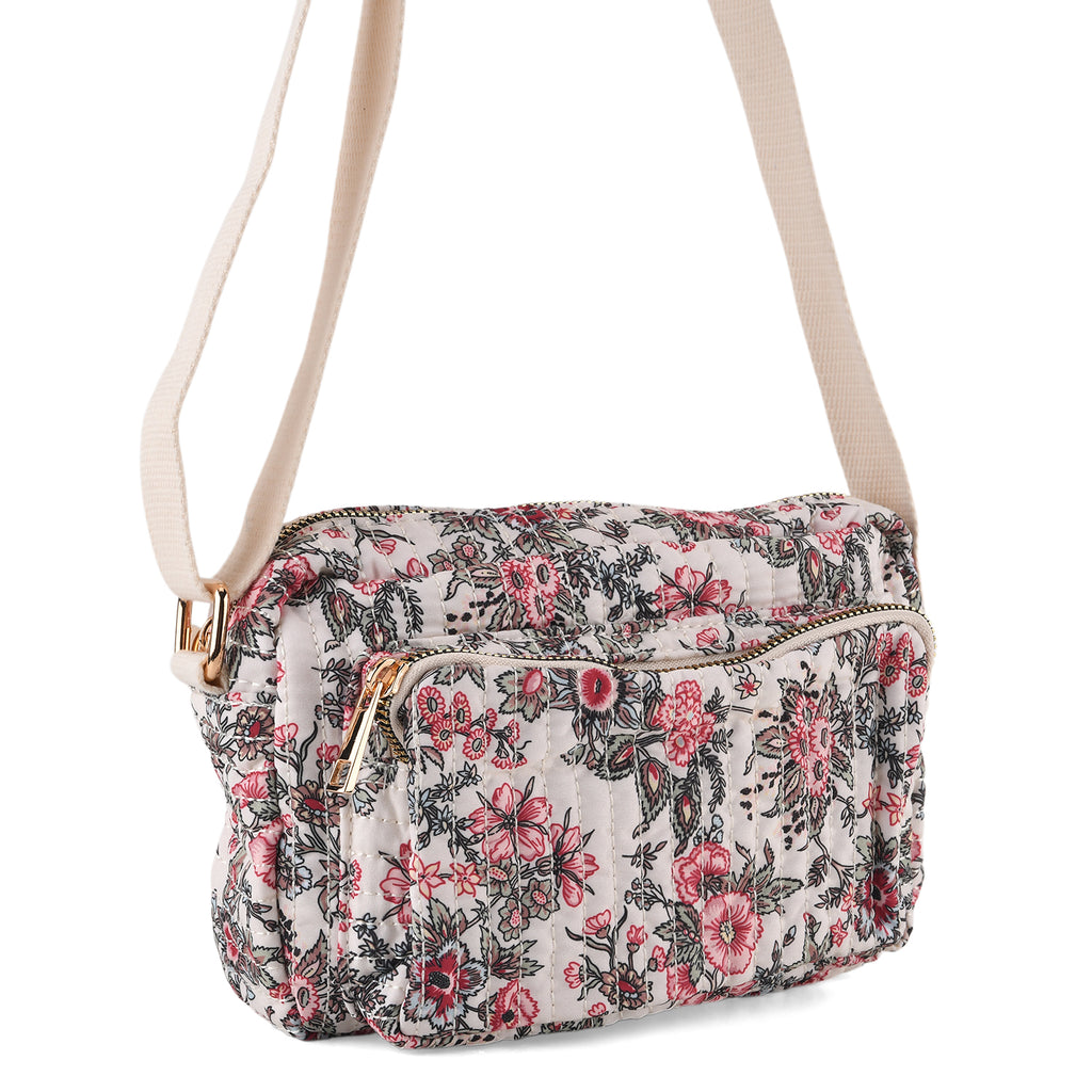 Flower Print Multi-pocket Crossbody Sling Bag - Beige_8556413_6