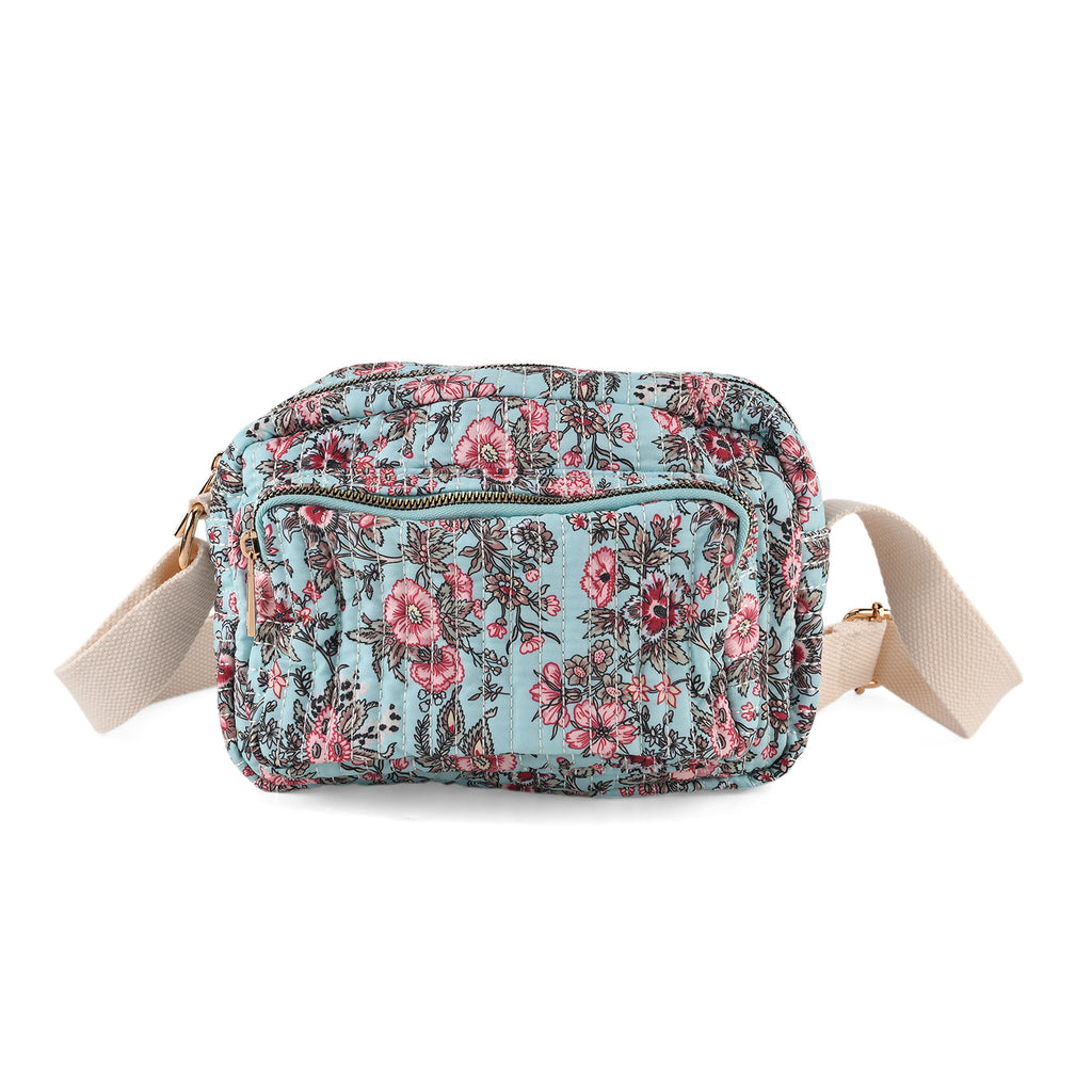 Flower Print Multi-pocket Crossbody Sling Bag - Aqua_8556444