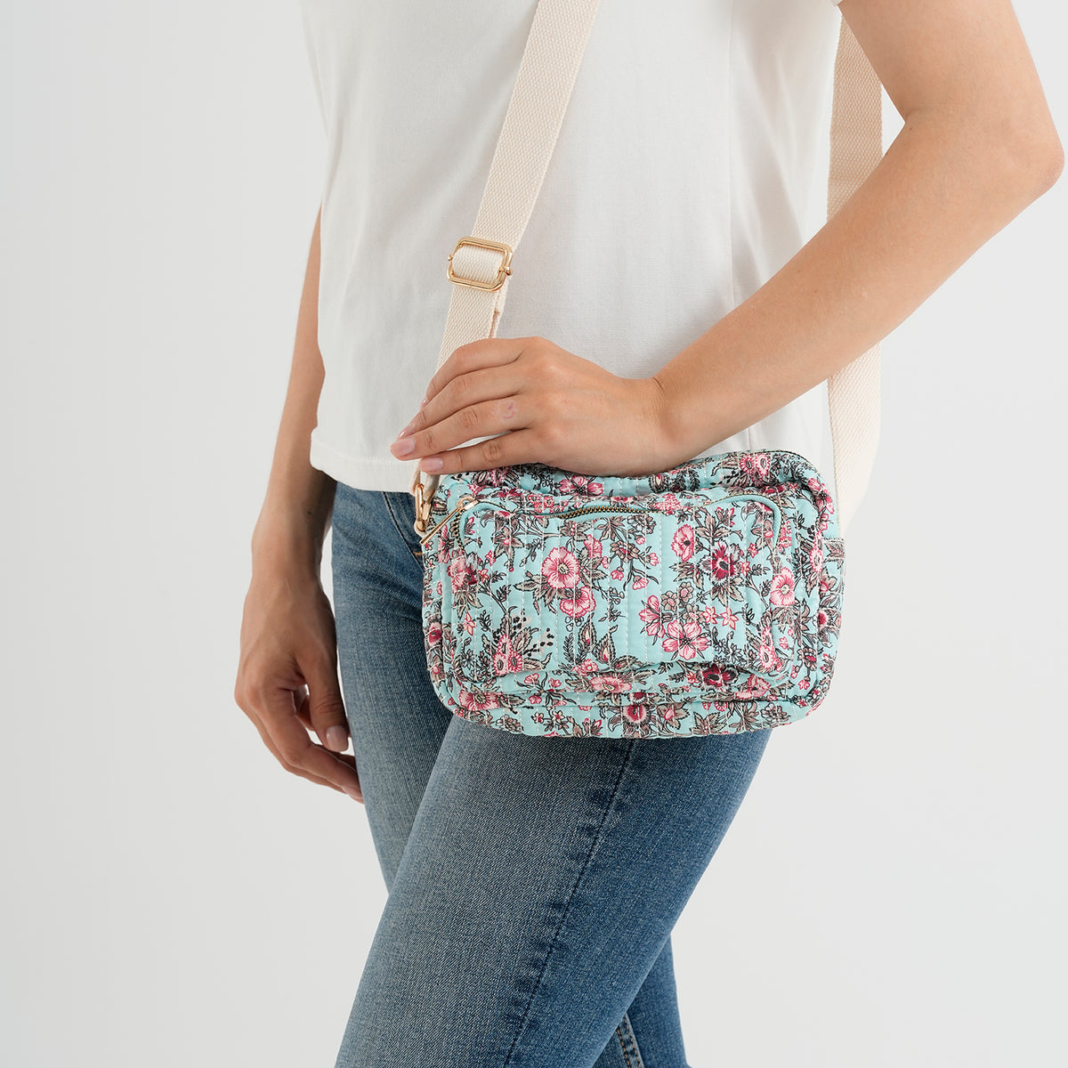 Flower Print Multi-pocket Crossbody Sling Bag - Aqua V32514185 3