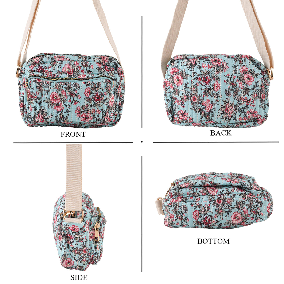 Flower Print Multi-pocket Crossbody Sling Bag - Aqua V32514185 4