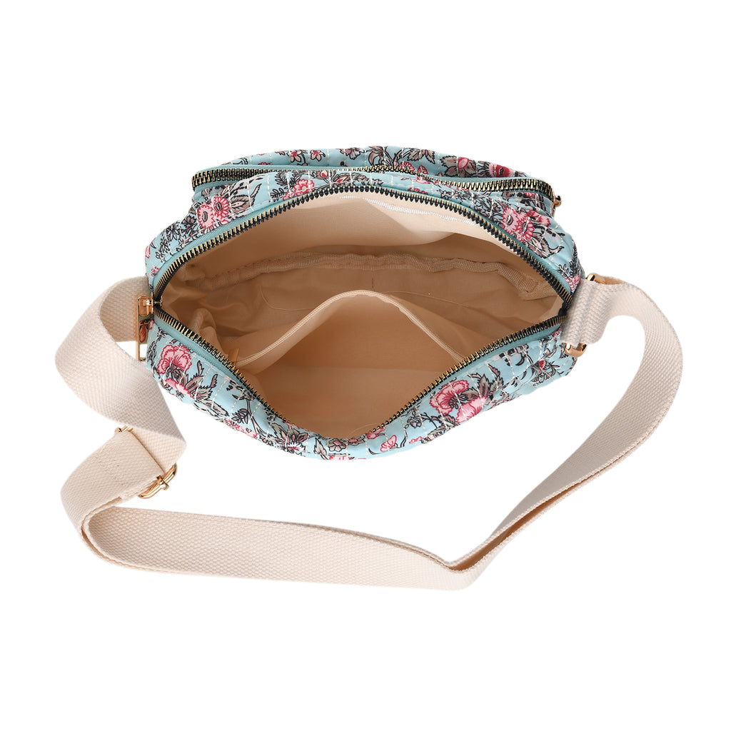 Flower Print Multi-pocket Crossbody Sling Bag - Aqua_8556444_5