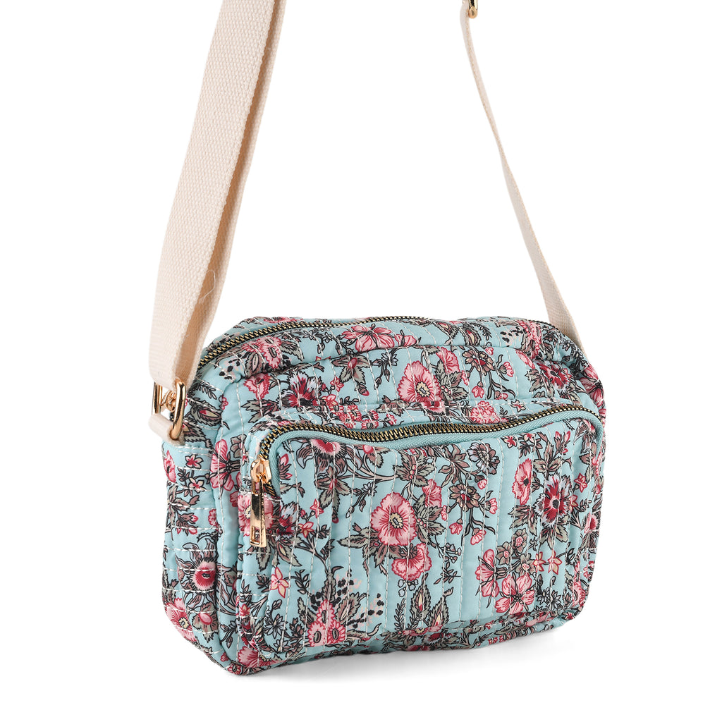 Flower Print Multi-pocket Crossbody Sling Bag - Aqua_8556444_6