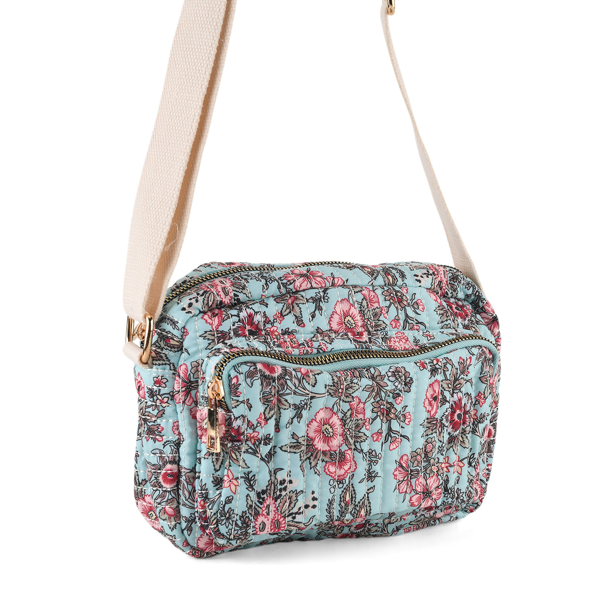 Flower Print Multi-pocket Crossbody Sling Bag - Aqua V32514185 6
