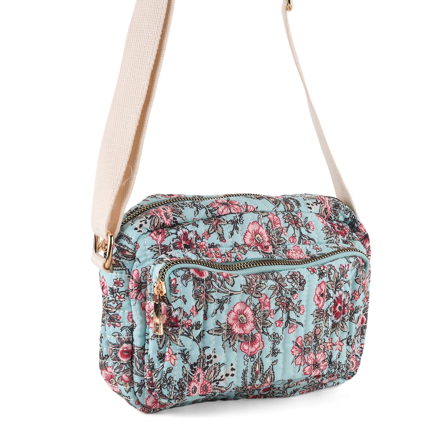 Flower Print Multi-pocket Crossbody Sling Bag - Aqua V32514185 6