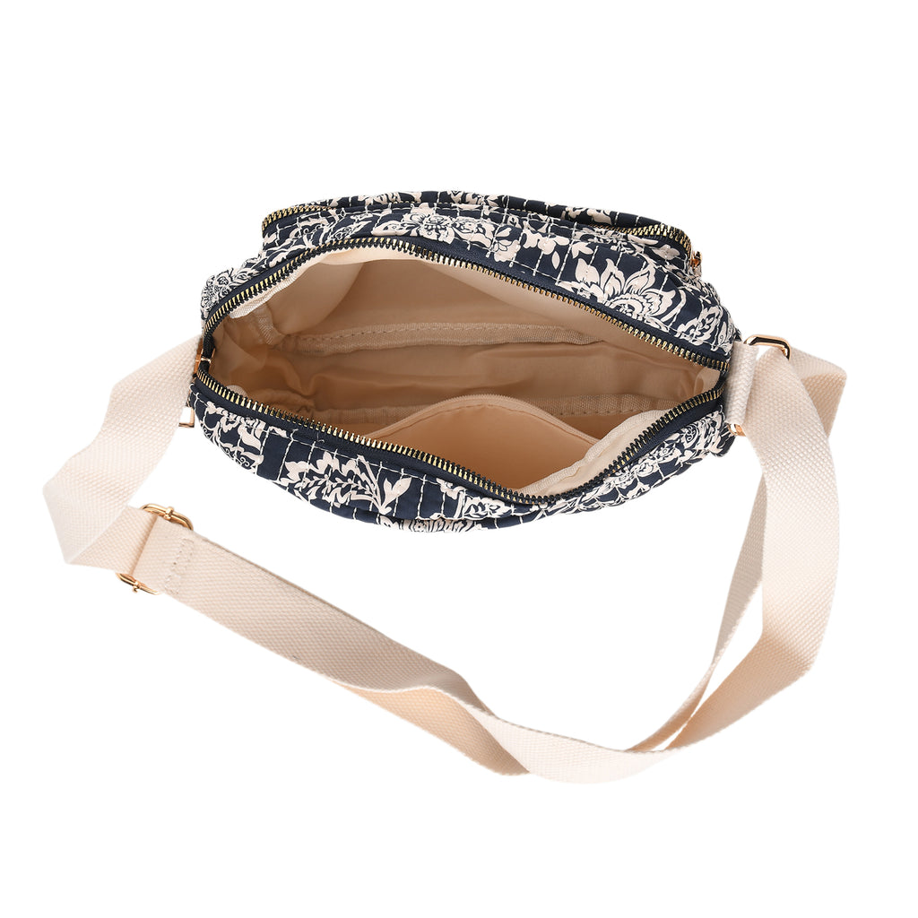 Flower Print Multi-pocket Crossbody Sling Bag - Navy_8556445_5