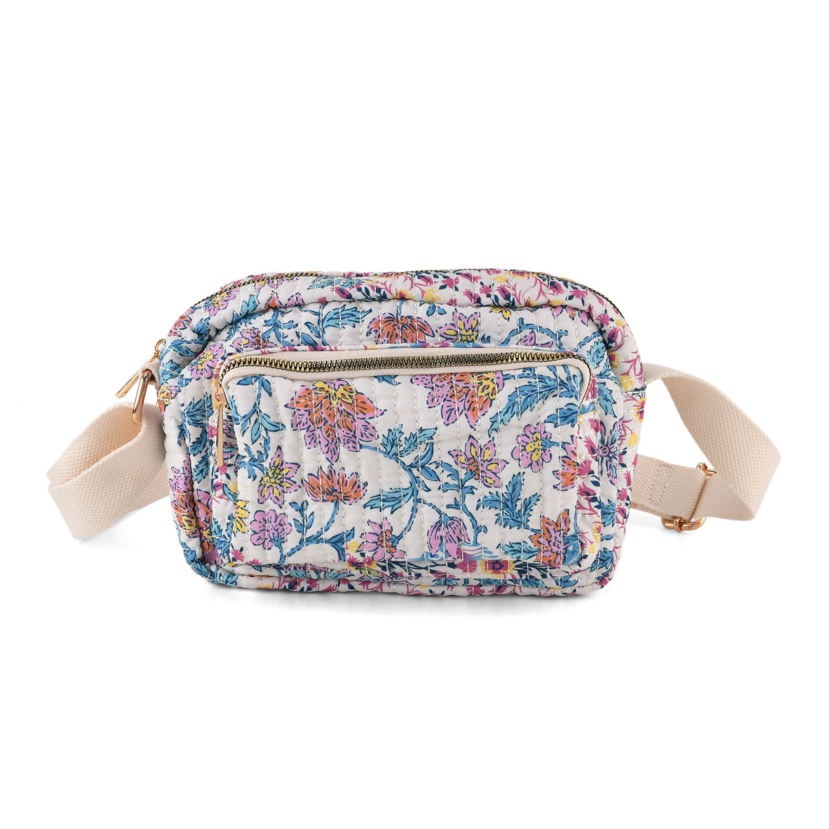 Flower Print Multi-pocket Crossbody Sling Bag - White &amp; Multi V32514193 0