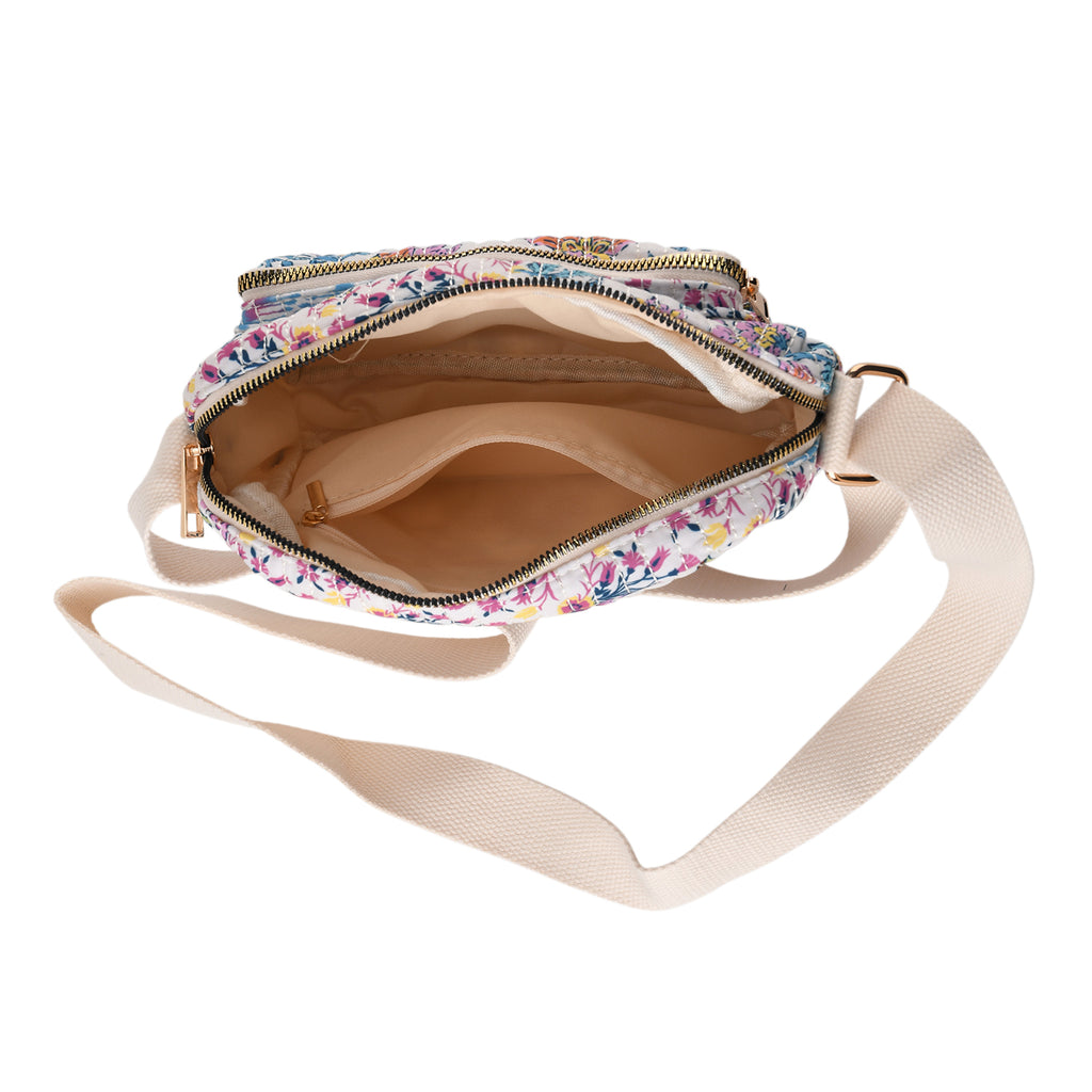 Flower Print Multi-pocket Crossbody Sling Bag - White & Multi_8556446_5