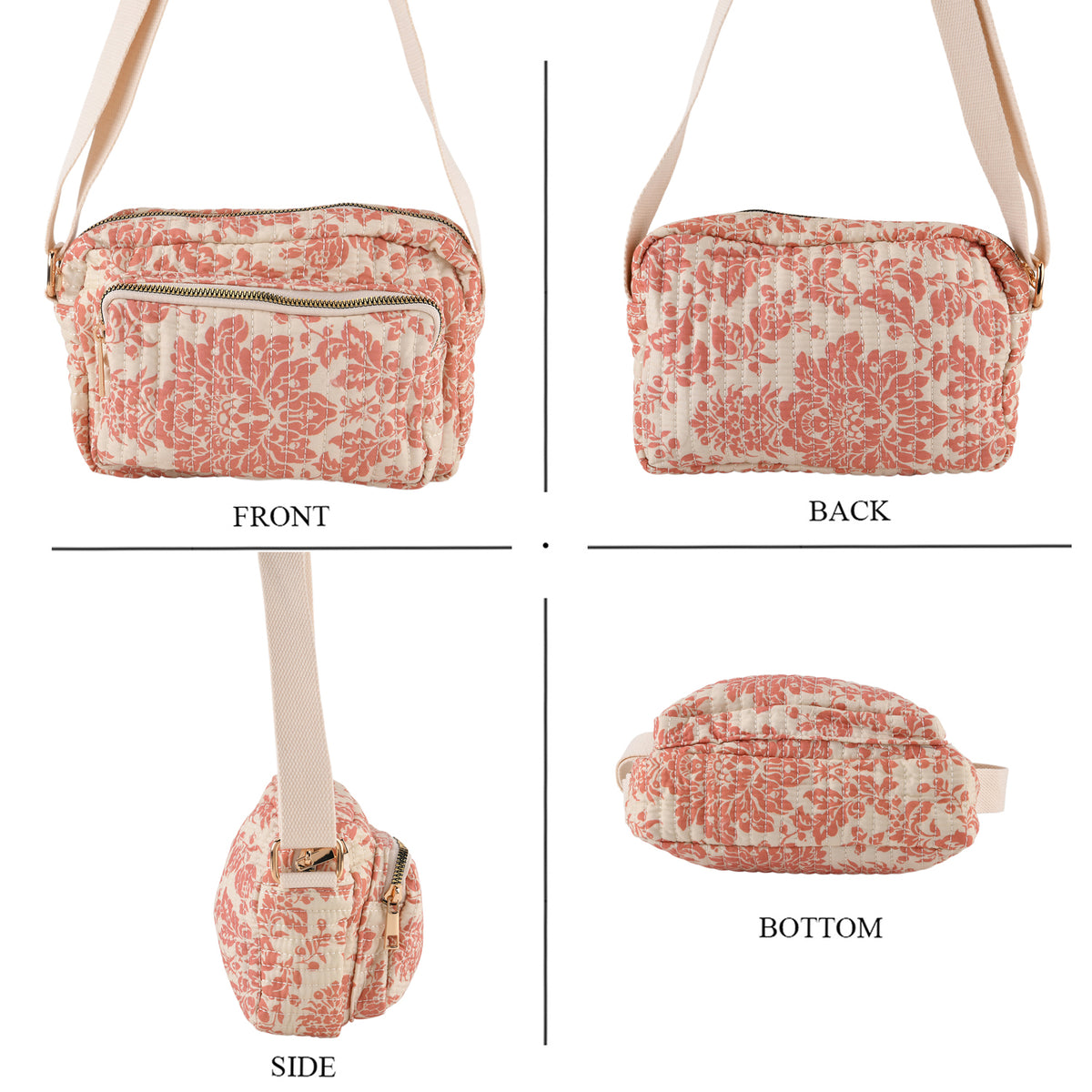 Flower Print Multi-pocket Crossbody Sling Bag - Light Red V32512343 4