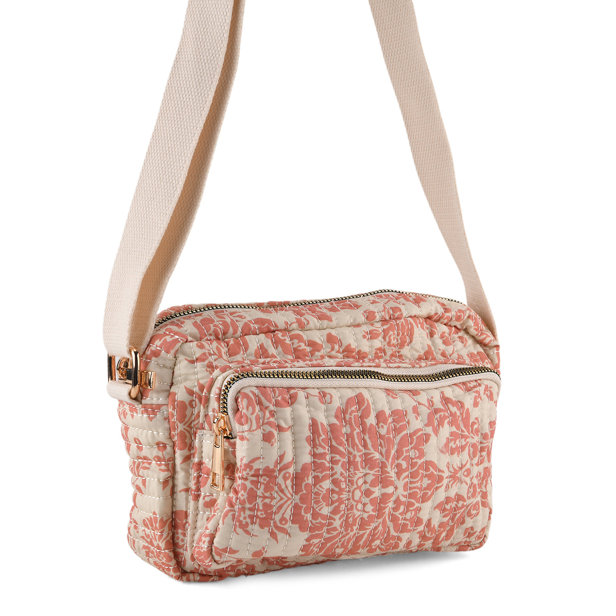 Flower Print Multi-pocket Crossbody Sling Bag - Light Red V32512343 6