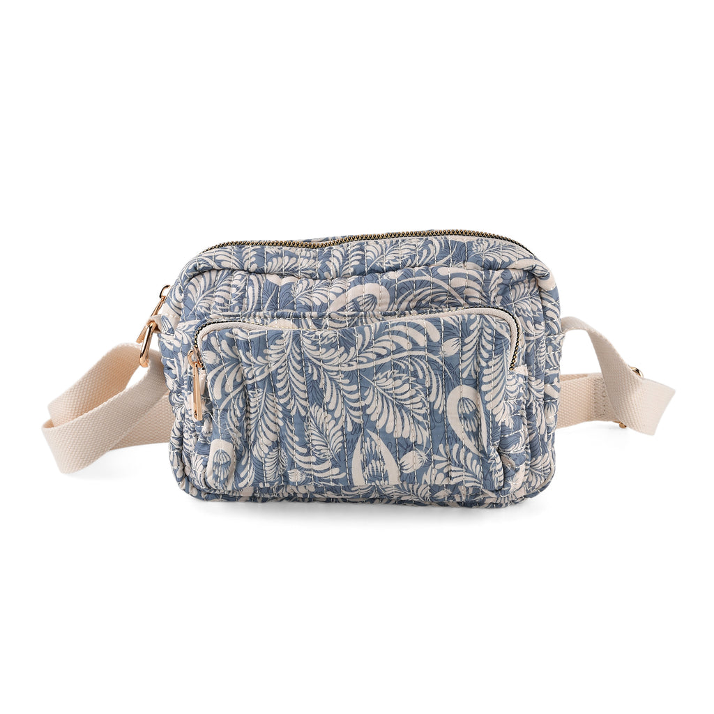 Flower Print Multi-pocket Crossbody Sling Bag - Blue_8556448