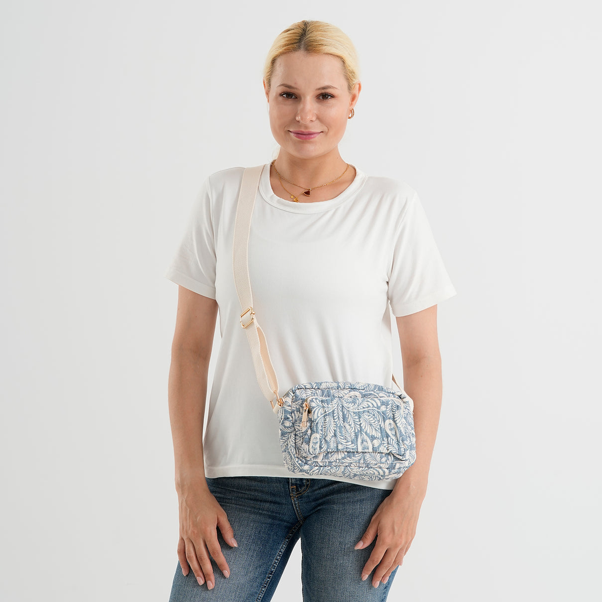 Flower Print Multi-pocket Crossbody Sling Bag - Blue V32514728 2