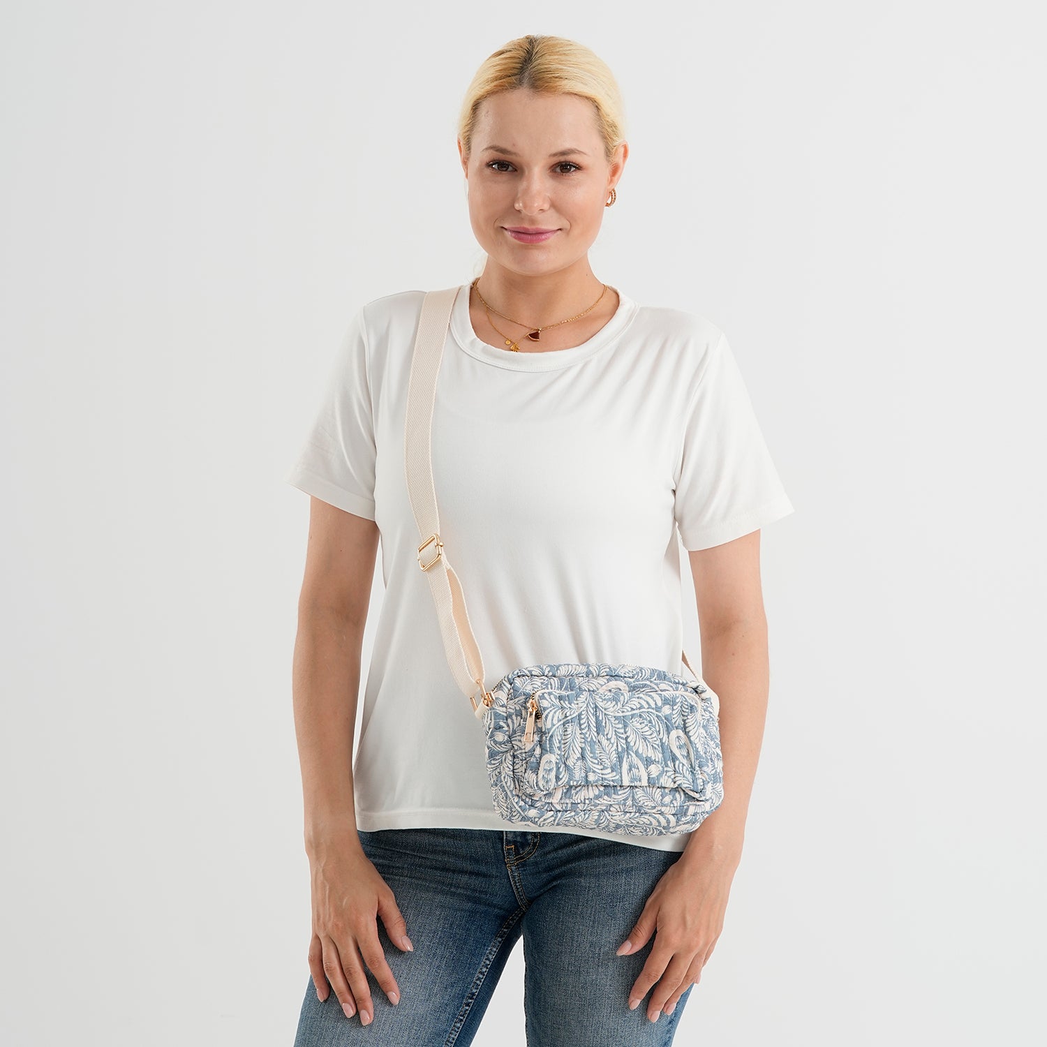 Flower Print Multi-pocket Crossbody Sling Bag - Blue V32514728 2