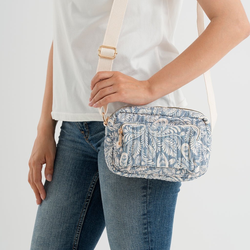 Flower Print Multi-pocket Crossbody Sling Bag - Blue_8556448_3